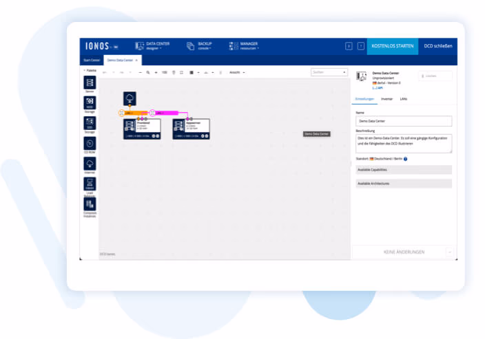 Screenshot eines Dashboards für den Data Center Designer